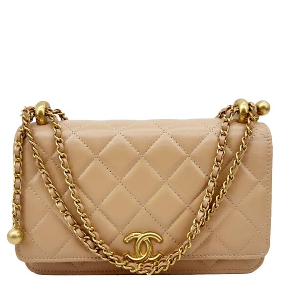 Chanel  Perfect Fit Calfskin Quilted Leather Wallet On Chain Beige - Picture 1 of 16